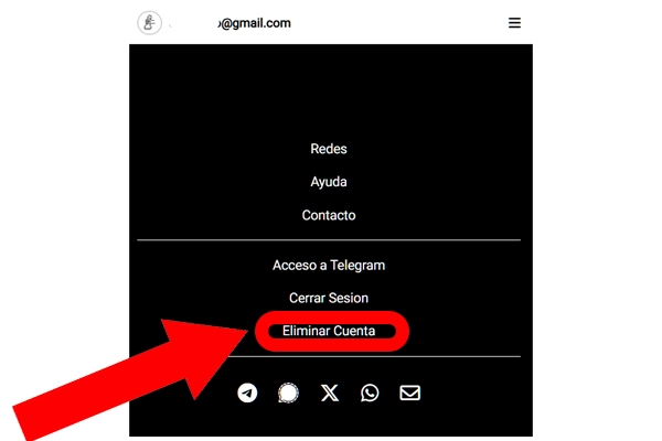 Selecciona 'Eliminar cuenta' en el menú de la aplicación.