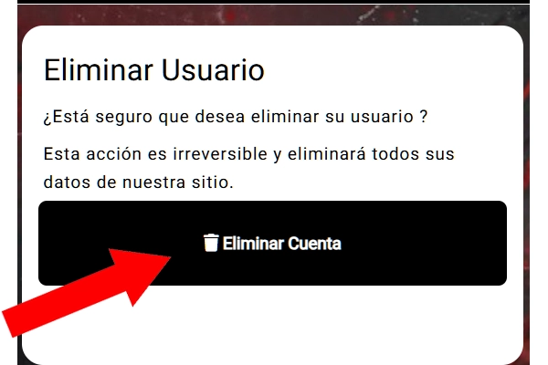 Confirma la acción de eliminar cuenta.
